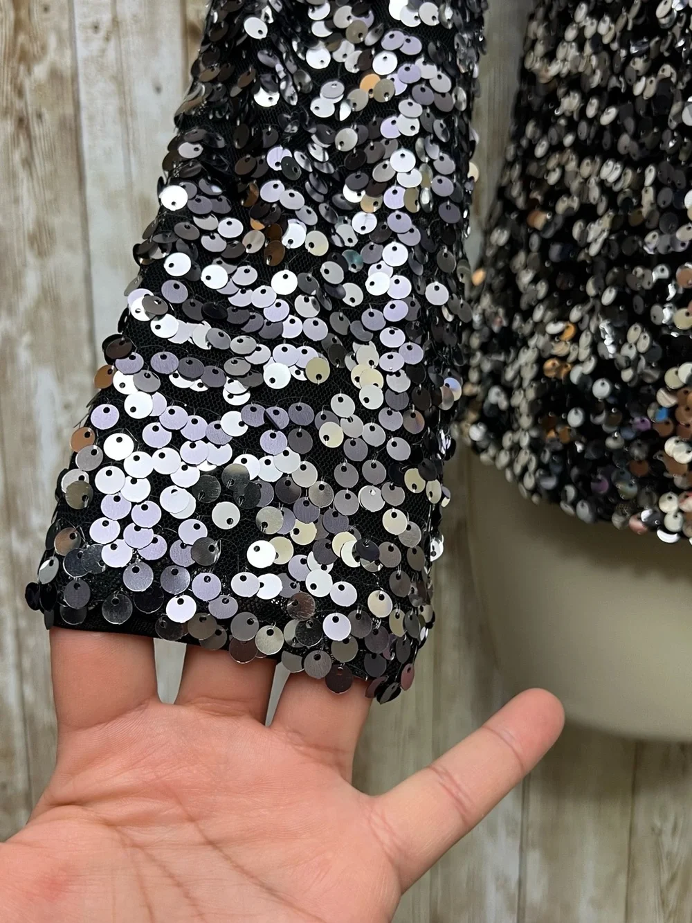 H&M Silver and Black Sequin Long Sleeve Mock Neck Top Size S